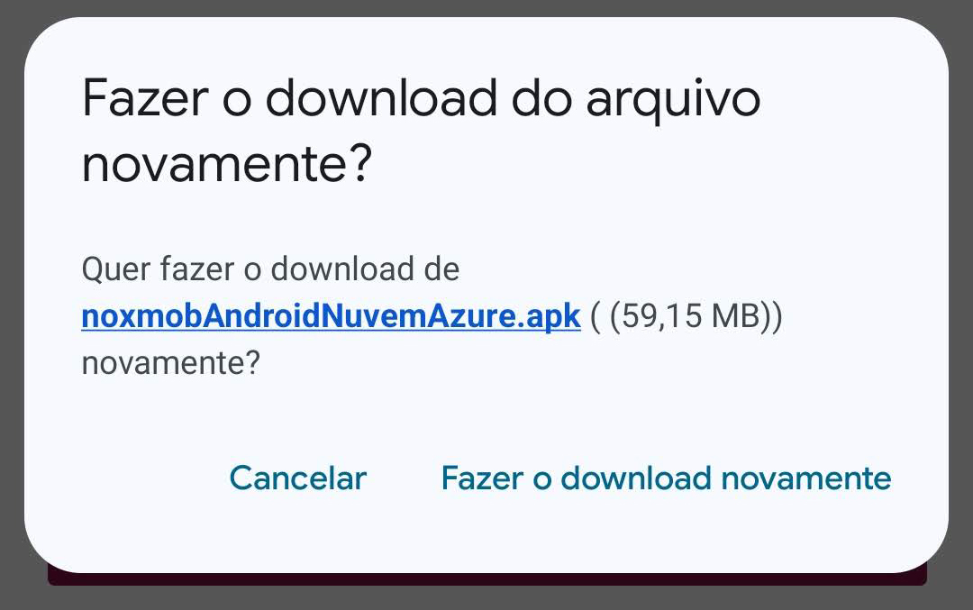 Tela da mensagem do Android solicitando autorização para fazer download de um arquivo.